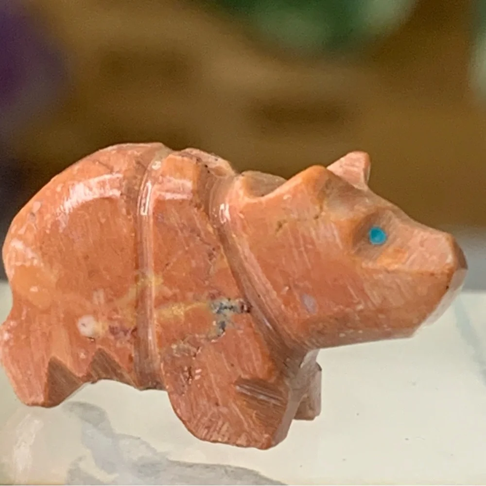 Native American Style Zuni Bear Fetish Bead Hand Carved Stone Drilled Animal .8